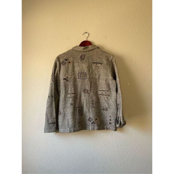 Vintage Chicos silk and cotton beaded and embroidered animal shirt jacket size m - Picture 3 of 6